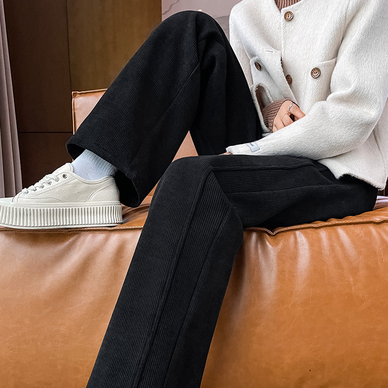 Women's corduroy trousers, wide cut, with lamb fleece lining