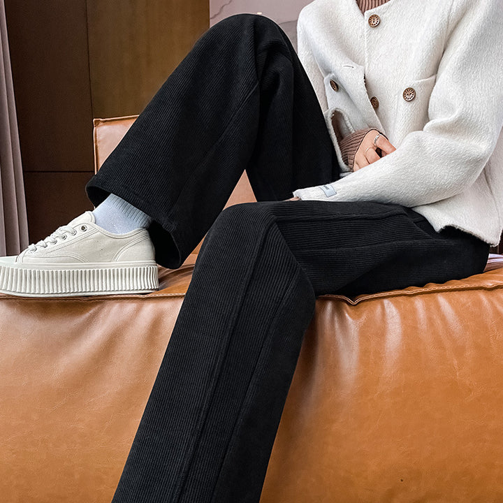 Women's corduroy trousers, wide cut, with lamb fleece lining