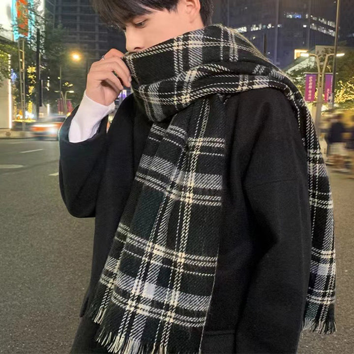 Double-sided checkered scarf, 55x190 cm