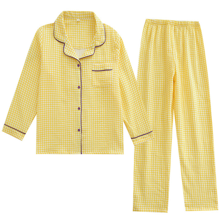 Cotton pajamas, checked, long-sleeved, for couples
