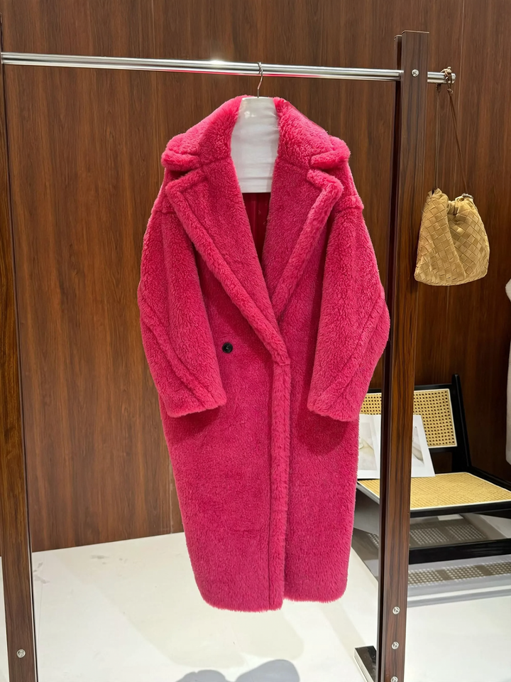 Women's teddy coat, mid-length, loose fit