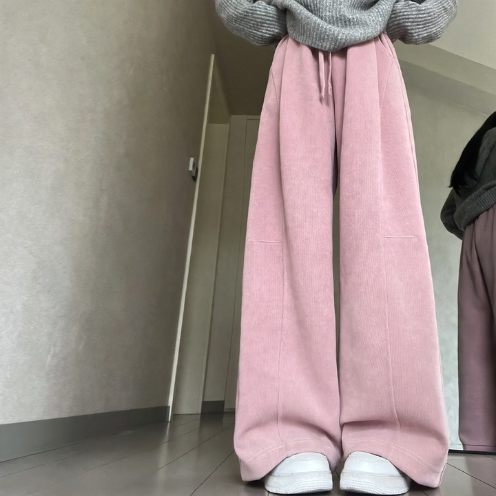 Kord-wide pants for women, high-waisted, lined