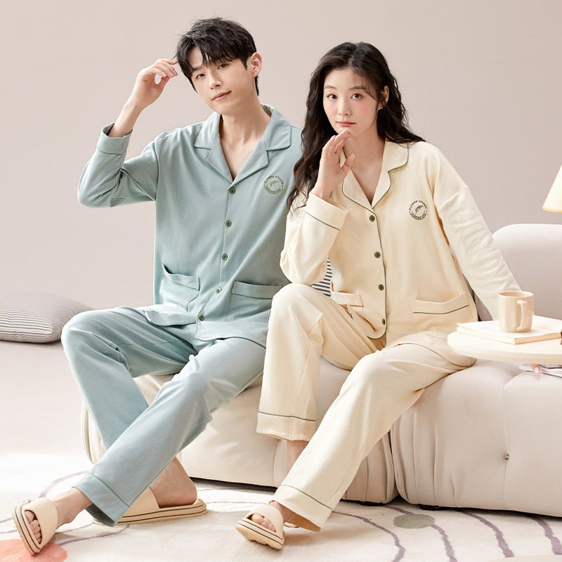 Pair-Pajama-Set, Cotton, Long Sleeve, with Button Placket