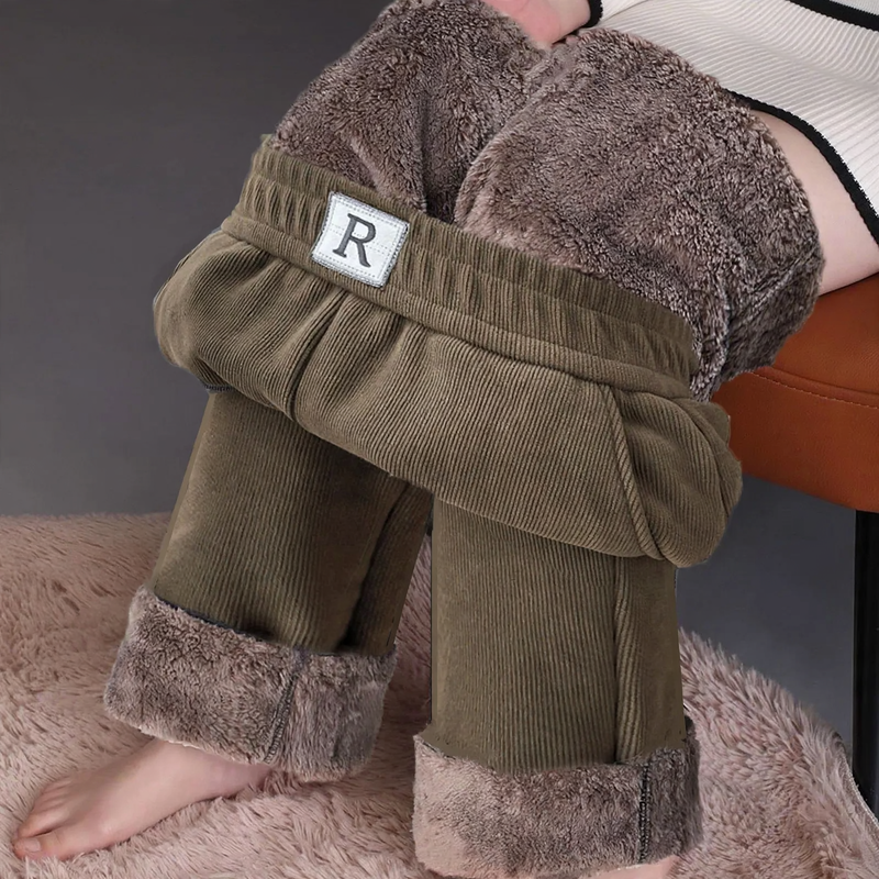Padded corduroy wide pants for women, warm and straight