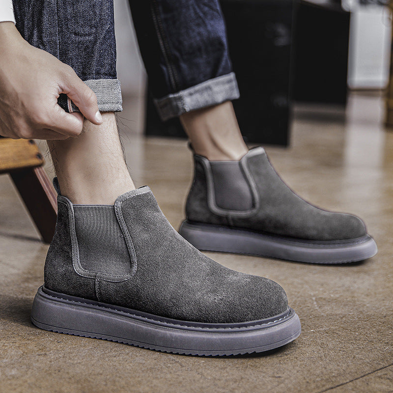 Men's leather boots, suede look, vintage style