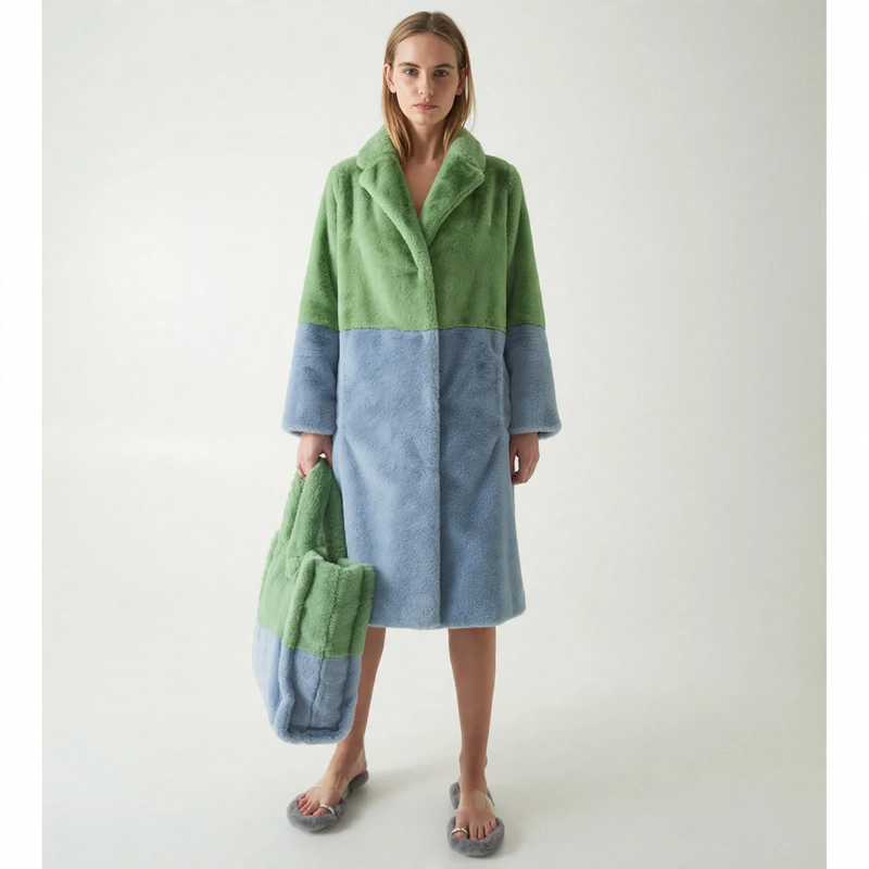 Women's coat made of faux fur, warm, mid-length