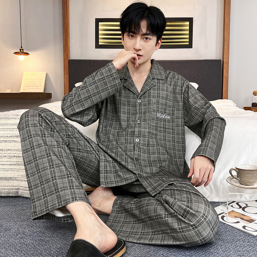 Men's Pajama Set, long-sleeved, with shawl collar