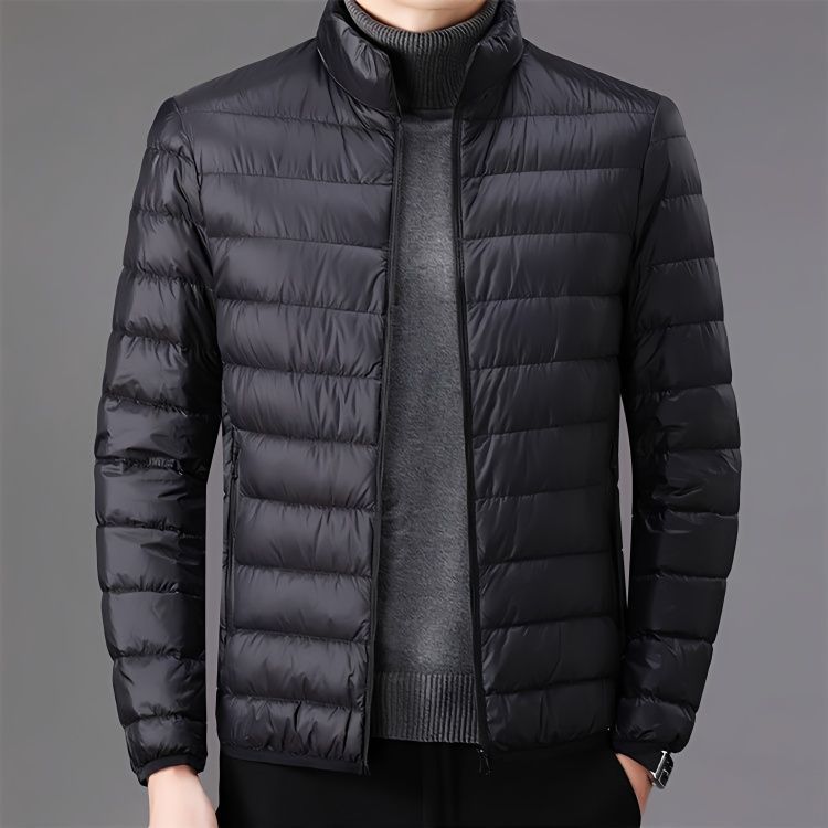Light men's quilted jacket with stand-up collar