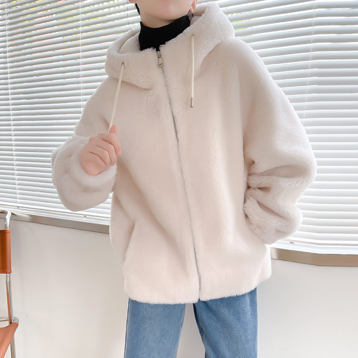 Padded coat made of lambskin imitation