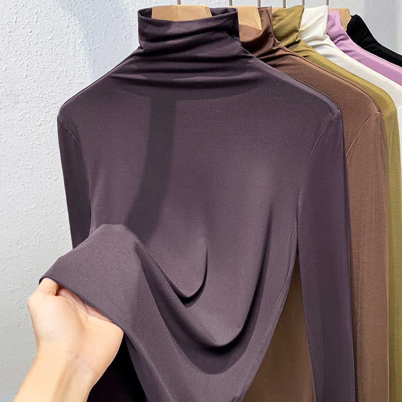 Ladies long sleeve shirt with stand-up collar and ribbed texture