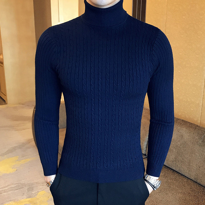 Men's knitted sweater with roll neck and cable pattern