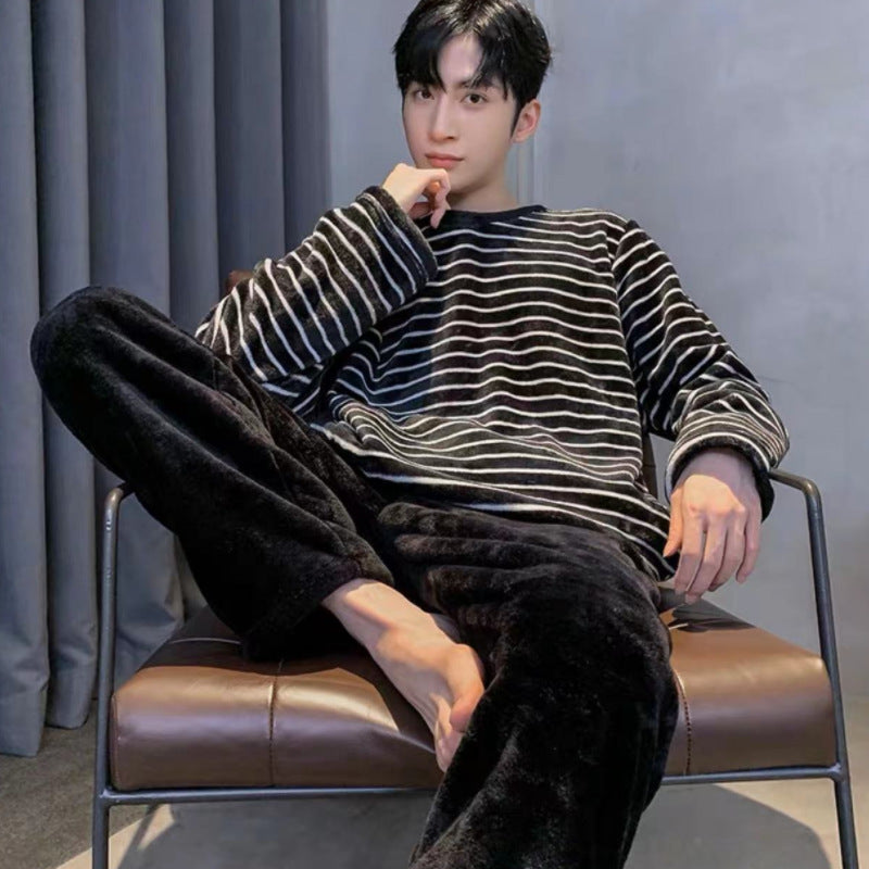 Flannel pajama set for men, long-sleeved