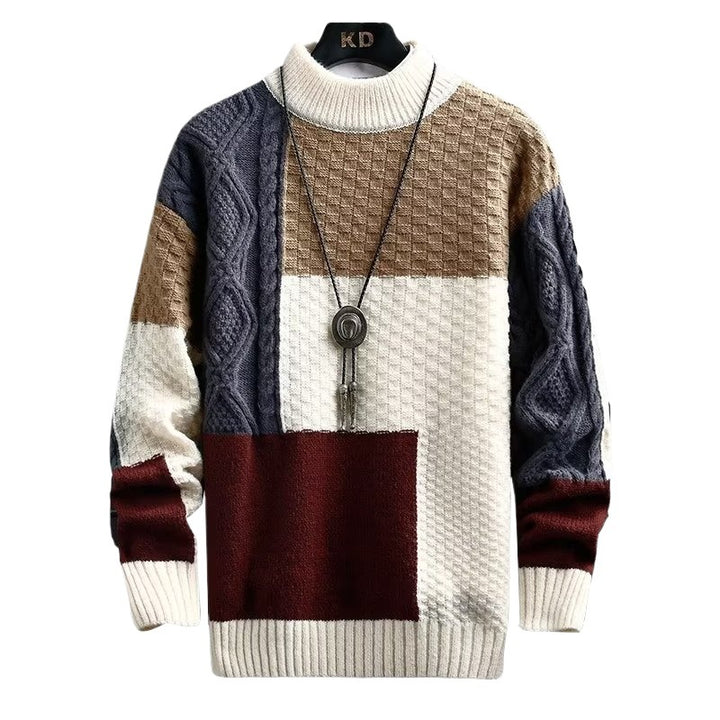 Men's knitted pullover with stand-up collar, lined