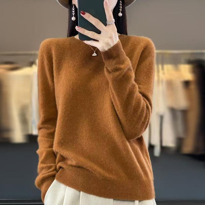 Women's wool sweater, crew neck, loose fit