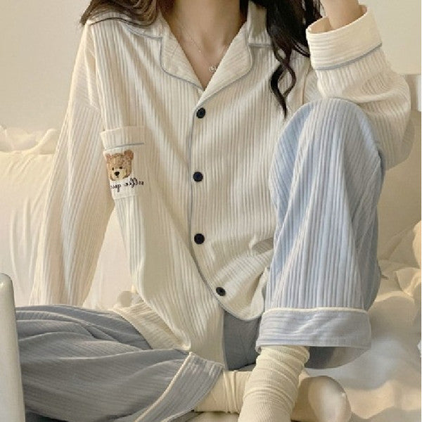Women's Pajama Set, ribbed, with collar