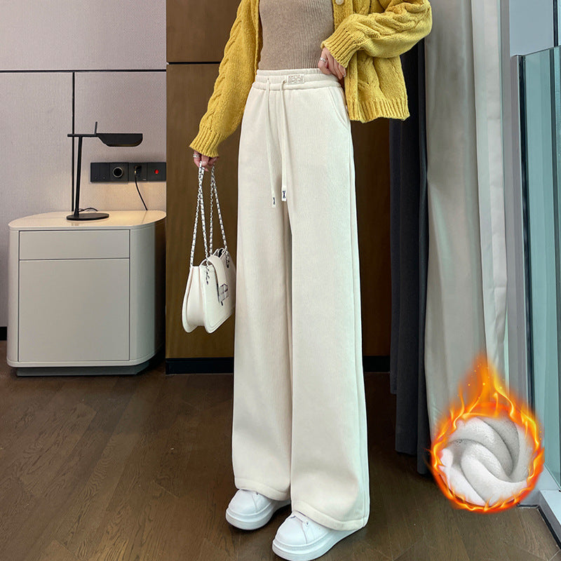 Chenille corduroy trousers with wide leg, lined