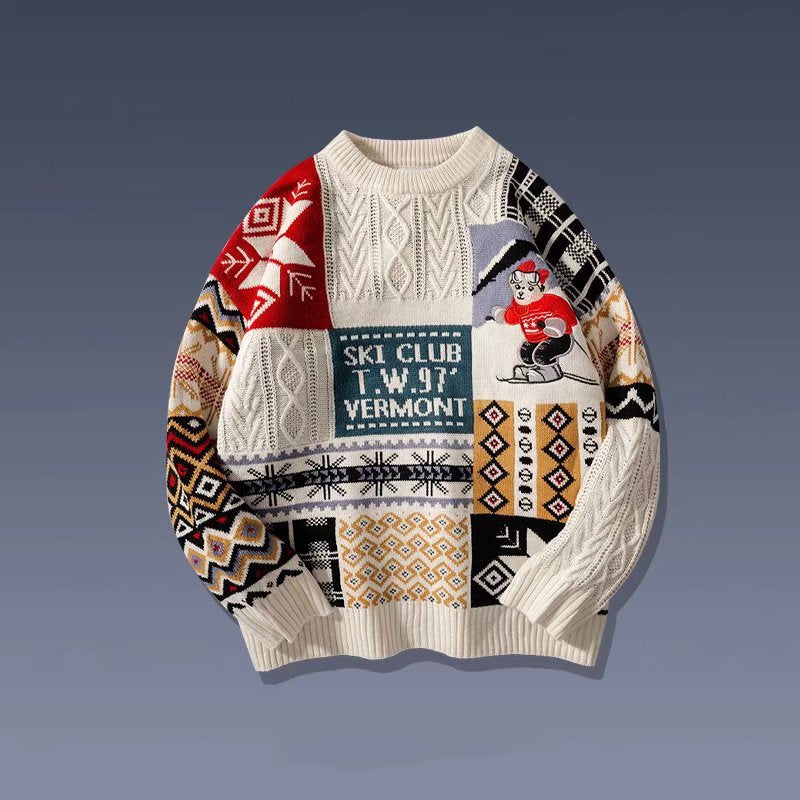 Unisex knitted sweater with bear jacquard