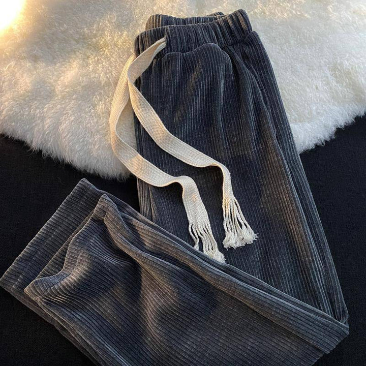 Cord wide pants with drawstring and high waist