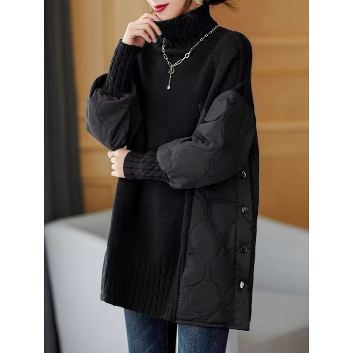 Women’s pullover, stand-up collar, fake two-piece look, winter