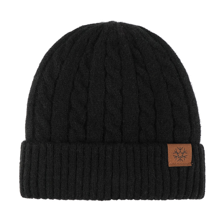 Fleece-lined knitted beanie with cuff, winter