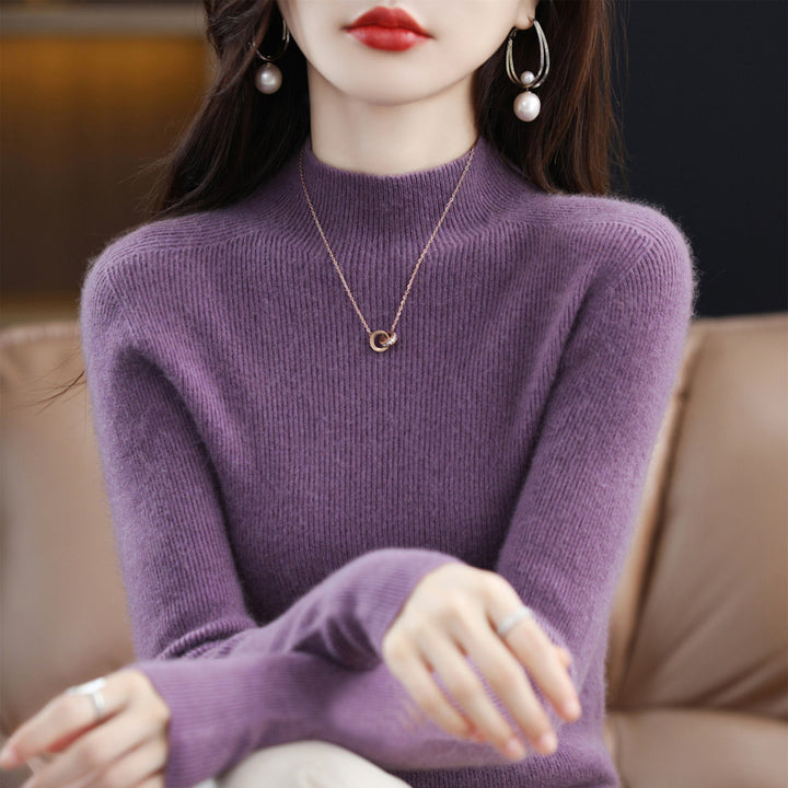 Women's Cashmere Sweater, seamless, 100% wool, stand-up collar