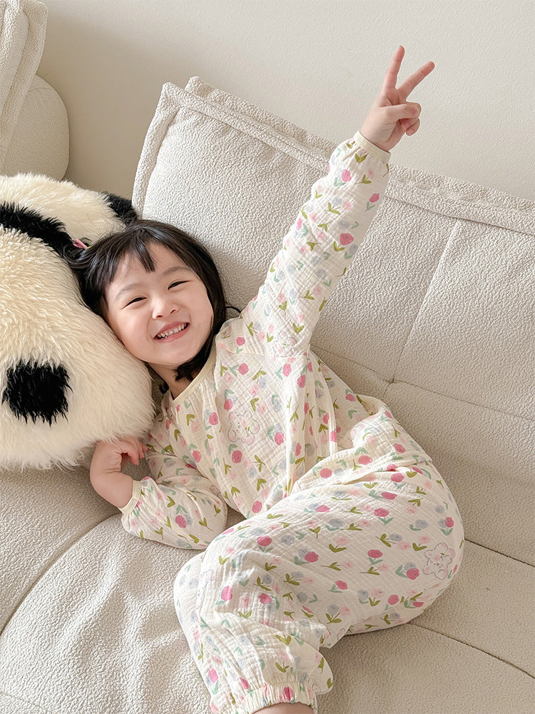Children's house suit, cotton muslin, long-sleeved
