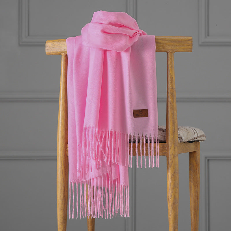 Cashmere scarf with fringes, 70x200 cm, thickened