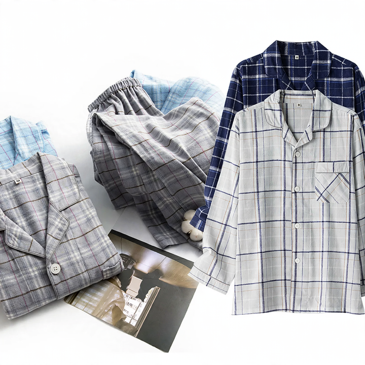Men's cotton pajamas, brushed, checked