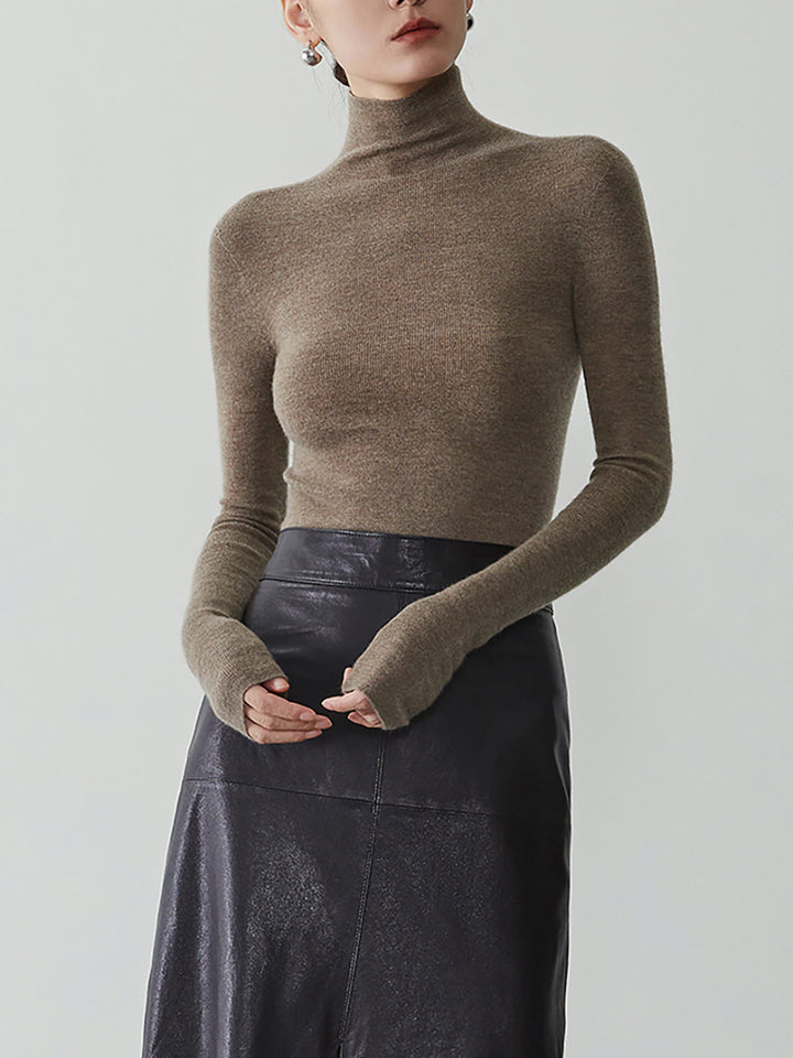 Women's cashmere sweater with stand-up collar, seamless