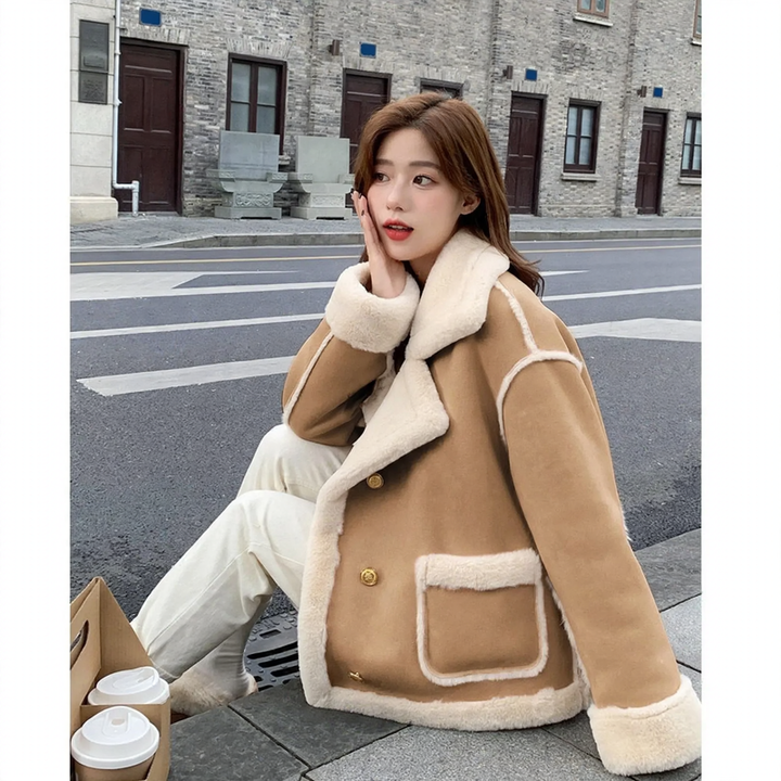 Padded lamb fleece imitation coat, urban style
