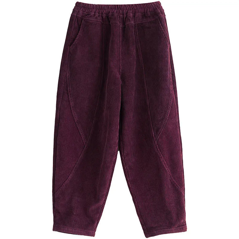 Padded corduroy harem pants for women