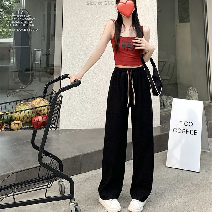 Cord-wide pants for women, high waist with drawstring