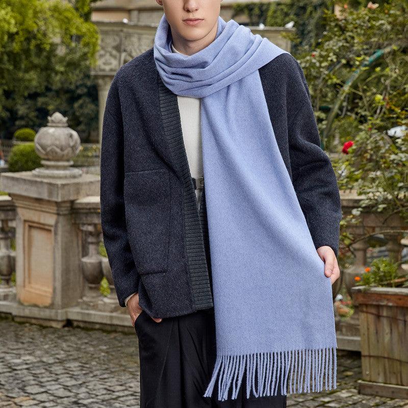 Wool scarf and shoulder shawl, solid color, for women and men