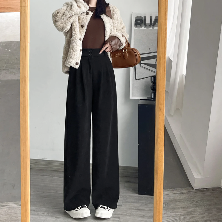 Women's corduroy pants, straight cut, high waist, lined
