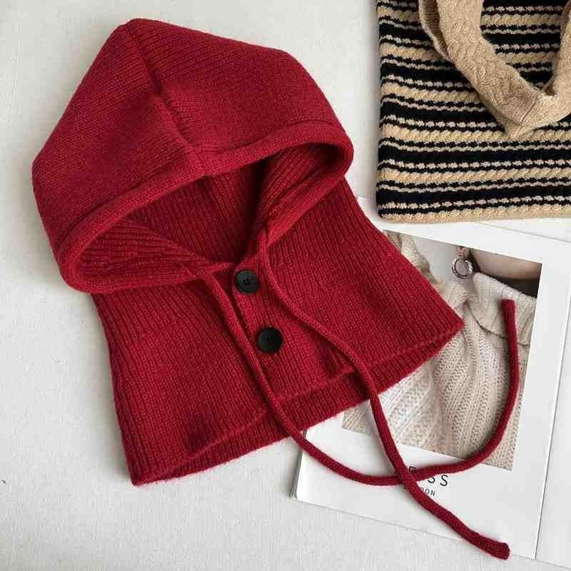 Knit hat with scarf, solid color, warm, 2-in-1 set