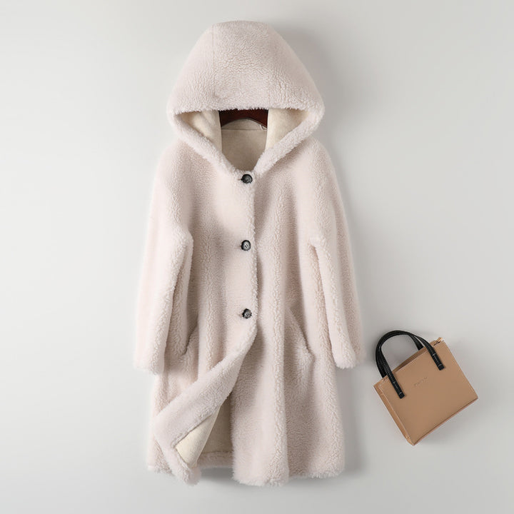 Women's Lambskin Coat, embossed, with hood