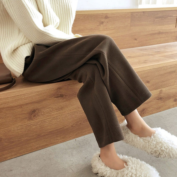Cord pants with high waistband, wide cut, women