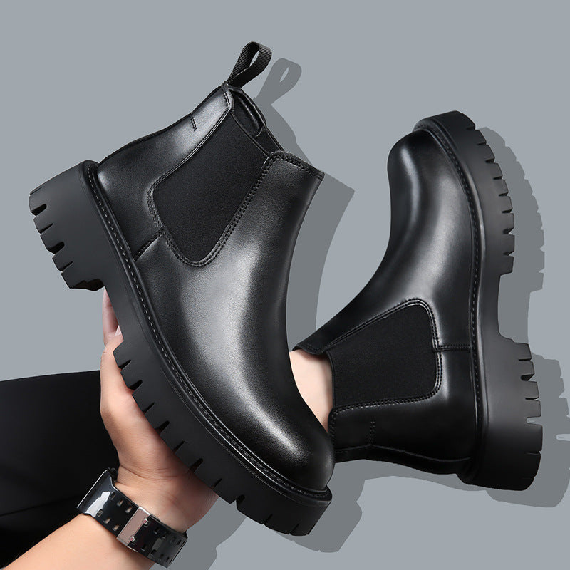 Men's leather boots, lined, slip-resistant, business style