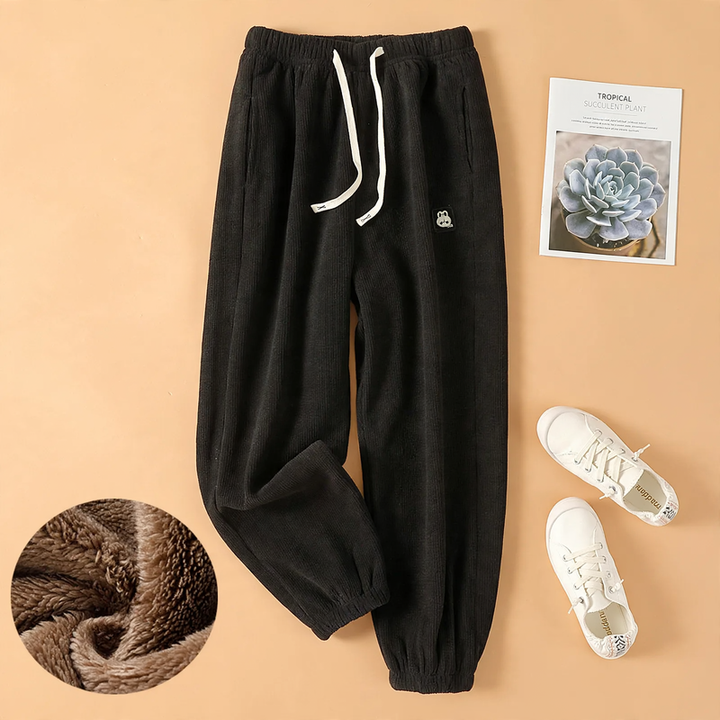 Chenille-Harem pants with elastic waistband