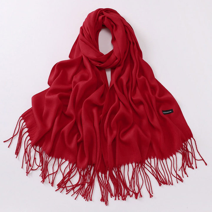 Solid colored scarf made of cashmere imitation with fringes, 200x70 cm