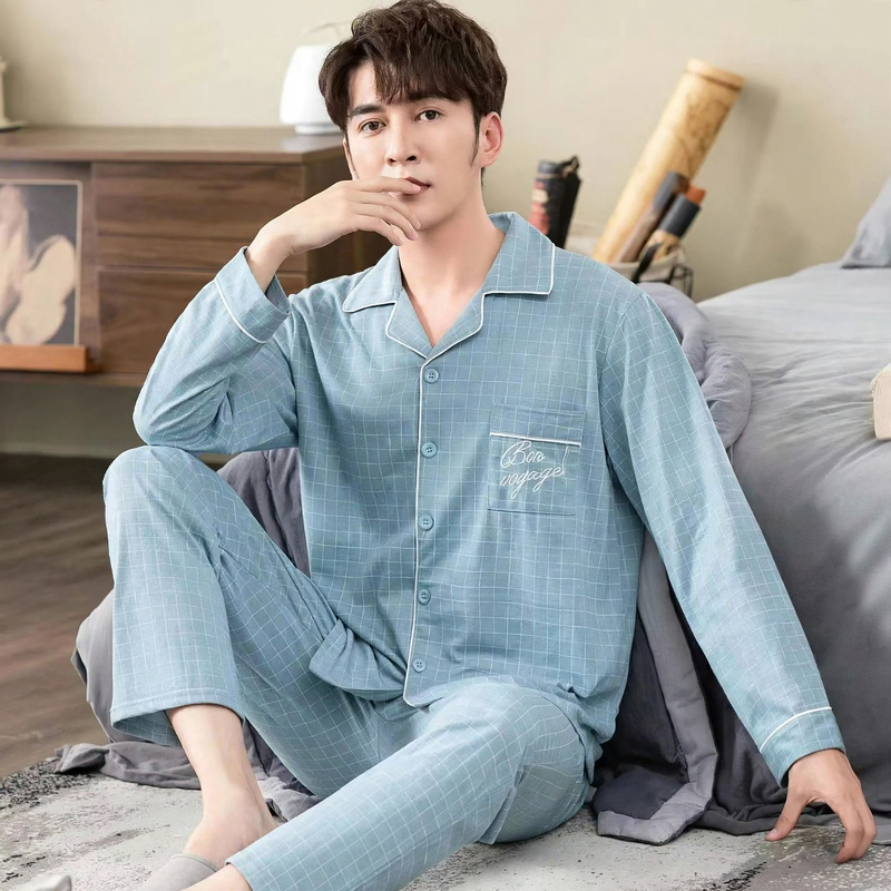 Men's Pajama Set, 100% Cotton, long-sleeved, buttoned