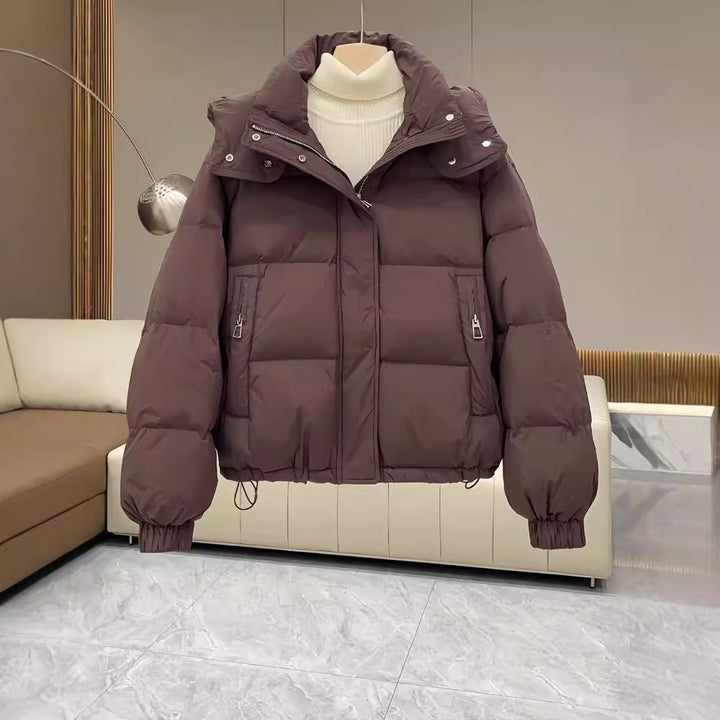 Women's padded jacket, short, with hood, plus sizes