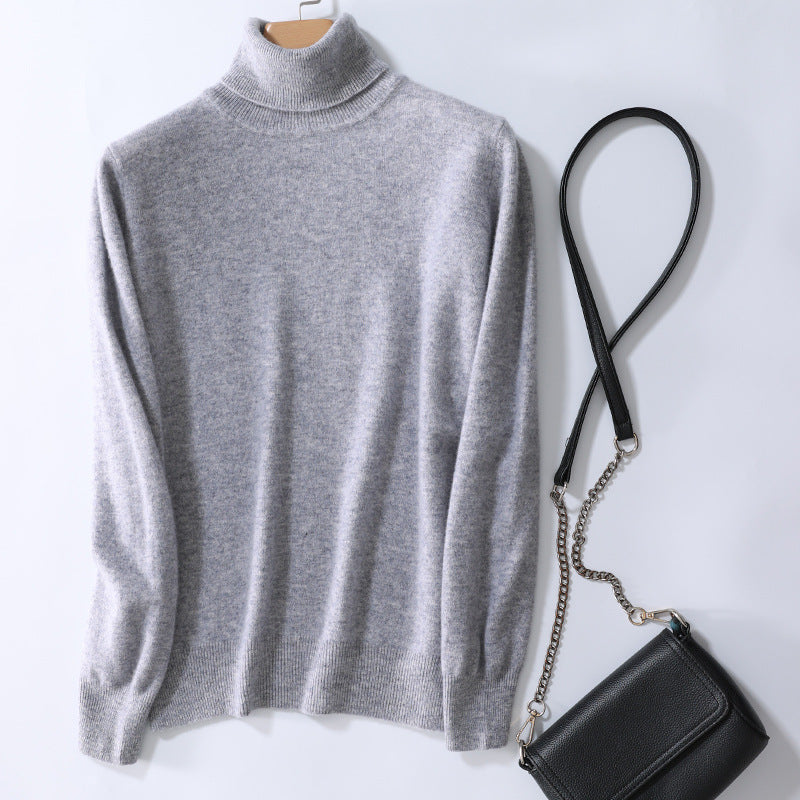 Women's wool sweater, high neck, fine knit