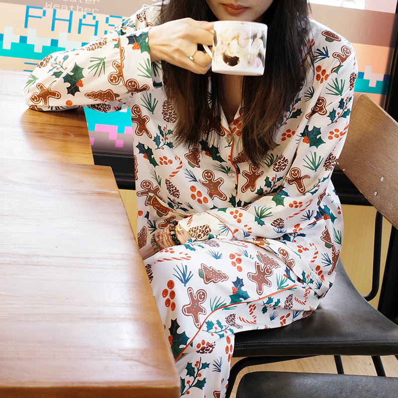 Women's Pajama Set, Silk Look, Long Sleeve, Christmas Design