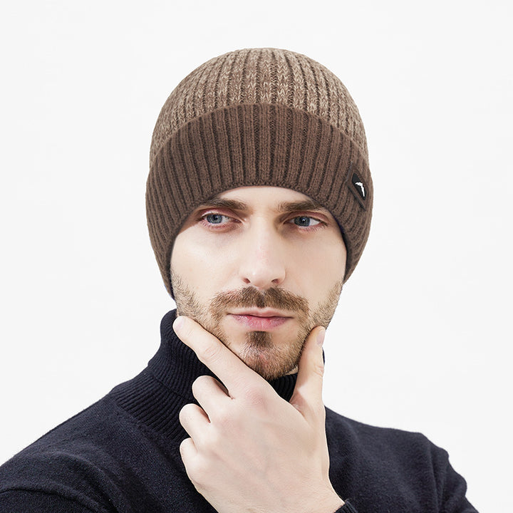 Knit Set: Beanie and long scarf with leather detail