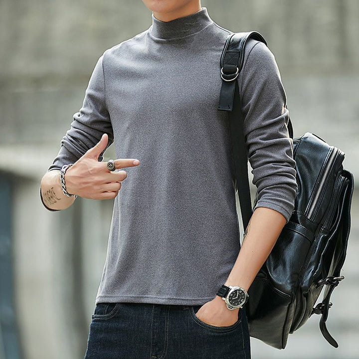 Men's knitted sweater with stand-up collar, warming and elastic
