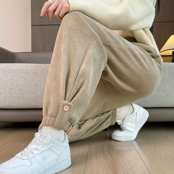 Padded cord jogger pants with cuffs