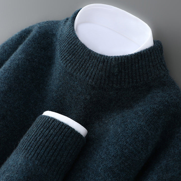 Men's wool sweater, half collar, knitted, loose
