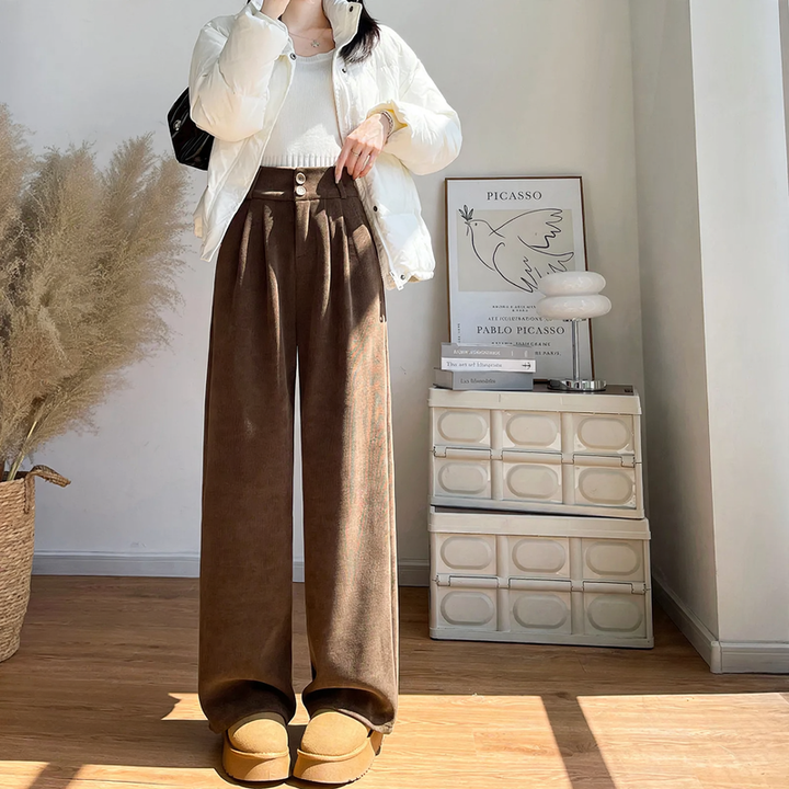 Women's corduroy pants, wide cut, straight fit