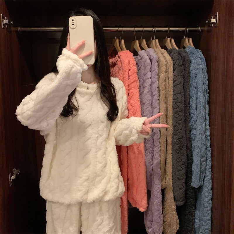Fluffy Jacquard Loungewear Set for Couples